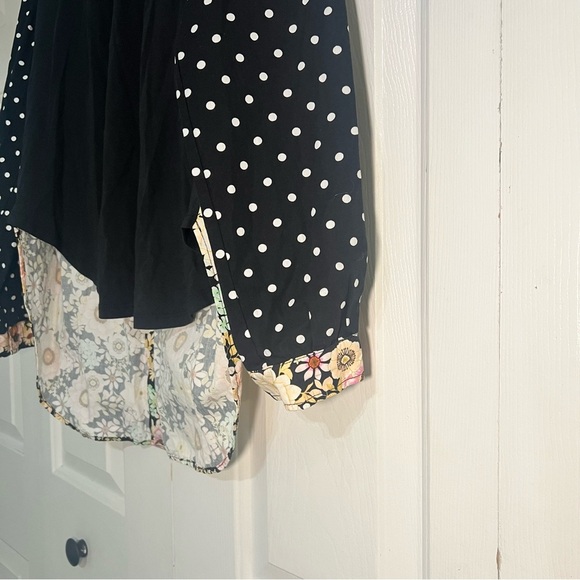 Anthropologie Maeve Split-Back Top Blouse Black Polka Dot Floral Medium Cotton - Picture 7 of 10